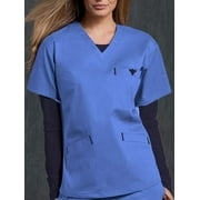 Med Couture Women's 8403 Signature V-neck Scrub Top -Ceil/Navy-X-Large