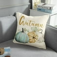thumbnail image 3 of Linen Throw Pillow Covers Case Autumn Fall Vines Blue Gray Pumpkin Linen Decorative Cases Cover Cushion 18x18 Sofa Living Room Balcony Decor Pillow Cases, 3 of 6