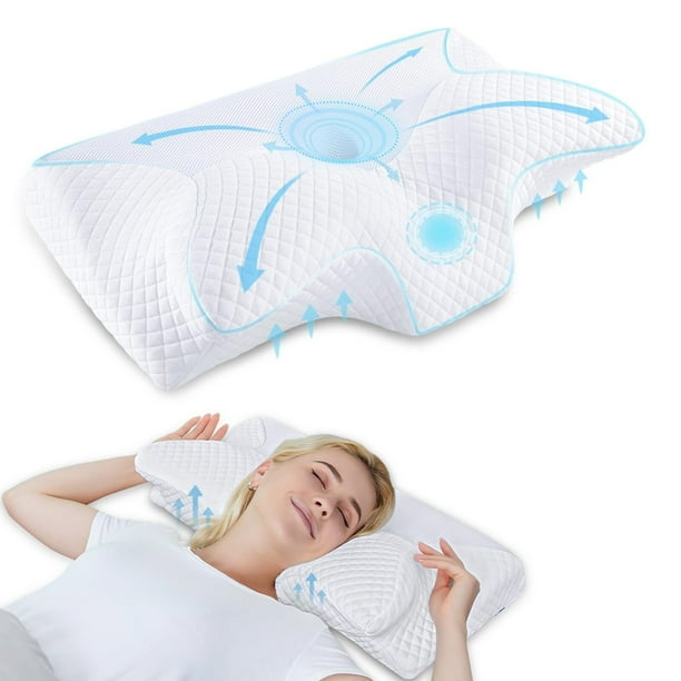 Almohada Cervical Almohadas de Espuma con Memoria - Almohada de Espuma con Memoria para el Alivio del Dolor de Cuello, Almohada Ortopédica de Cuello para Dormir de Lado Espalda y Estómago