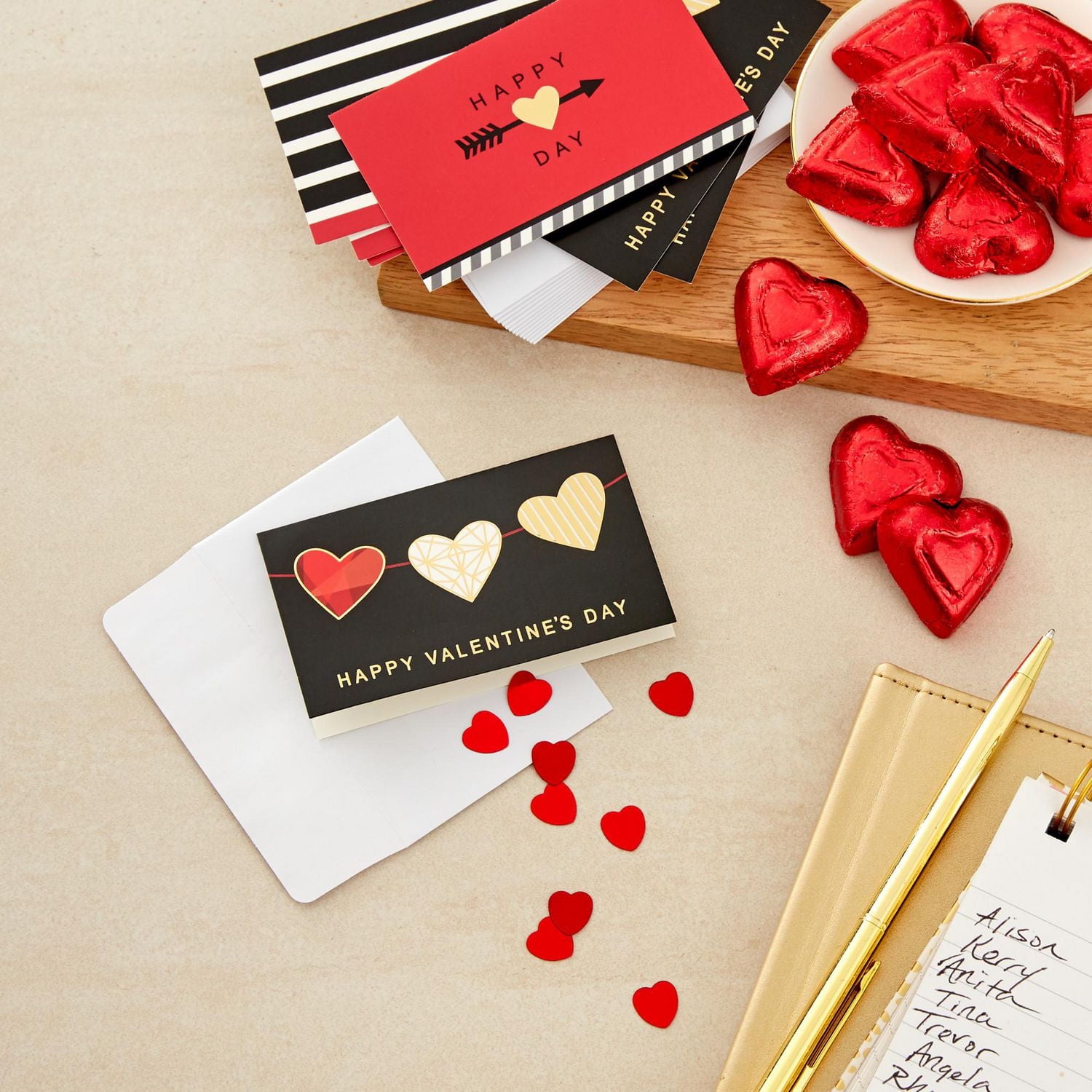 Hallmark Mini Valentines Day Cards Assortment, 18 Cards with Envelopes (Foil Hearts) Galentines Day Cards Pack