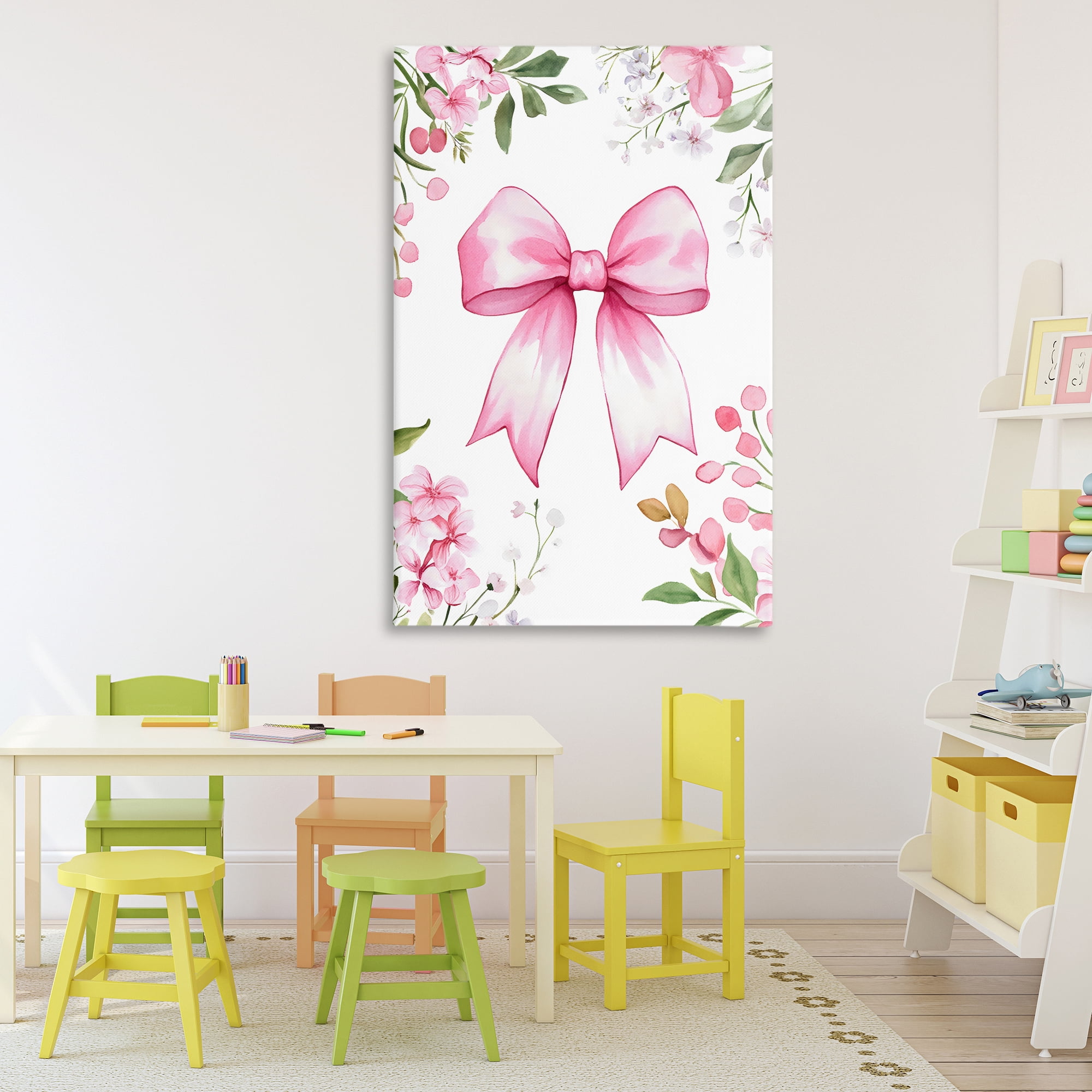 Stupell Industries Whimsical Floral Bow Pink Canvas Wall Art, design by Creative Studio