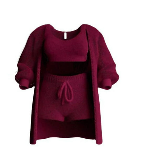 Women Fall Clothes 3 Piece Outfits for Women Casual Solid Color Lounge Sets Fleece Long Sleeve Top Jacket and Casual Soft Shorts 3 Piece Set My Items