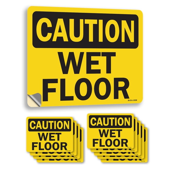 Wet Floor OSHA Caution Vinyl Decal Label 18 Inch x 12 Inch - 10 Pack