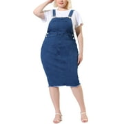 MODA NOVA Juniors Plus Size Adjustable Strap Back Slit Denim Overalls Dress