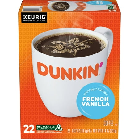 Dunkin’ French Vanilla Artificially Flavored Coffee, Keurig K Cup Pods, 22 Count Box