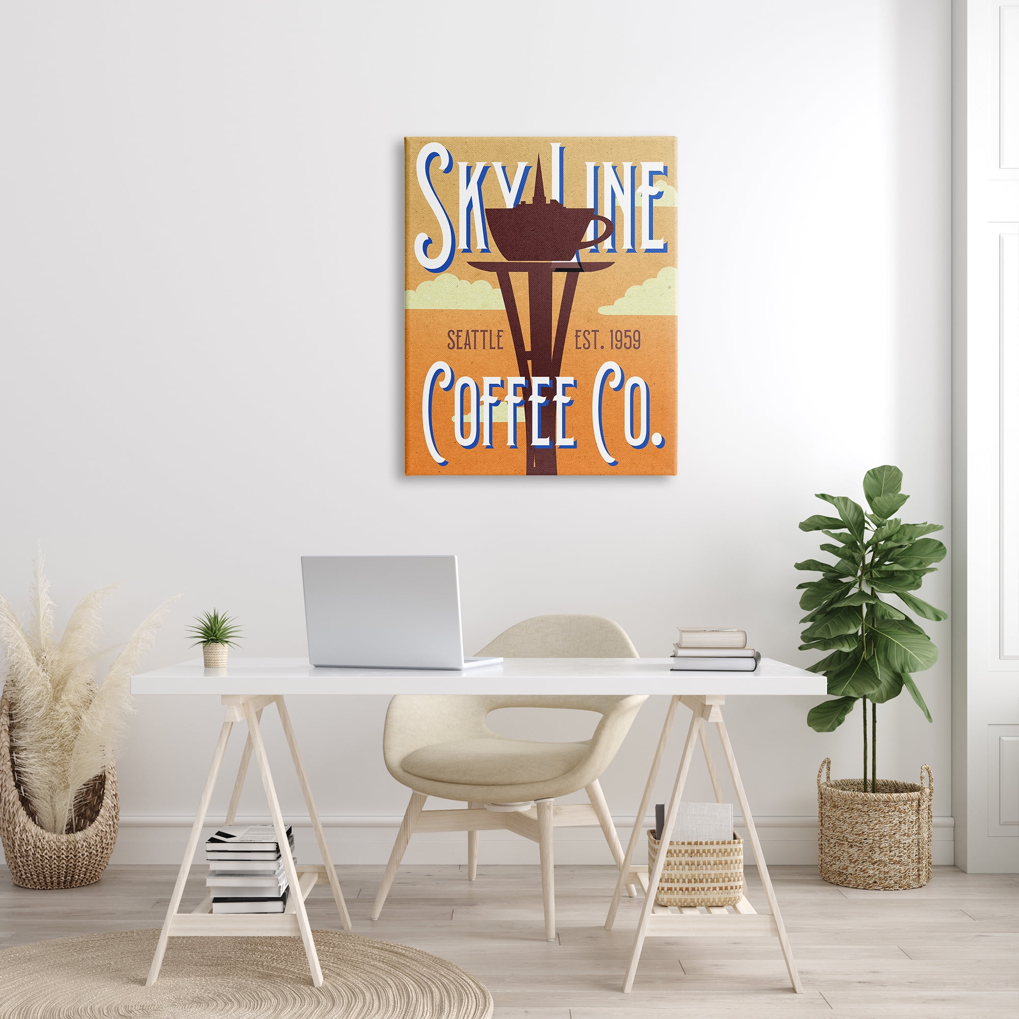 Stupell Industries Retro Sky Line Coffee Co. Seattle Cup Needle, 30 x 40, Design by Daphne Polselli