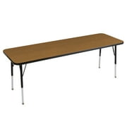 24in x 72in Rectangle Everyday T-Mold Adjustable Activity Table Oak/Black - Standard Swivel with Six 12in Stack Chairs Navy - Swivel Glide