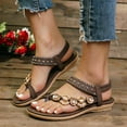thumbnail image 2 of Rokment Womens Sparkly Rhinestones Flower Bow Beaded Orthopedic Sandals with Arch Support Comfortable Ortho Low Heels Slingback Dressy Flip Flops Beach Summer Casual Shoes Coffee Size 7, 2 of 6