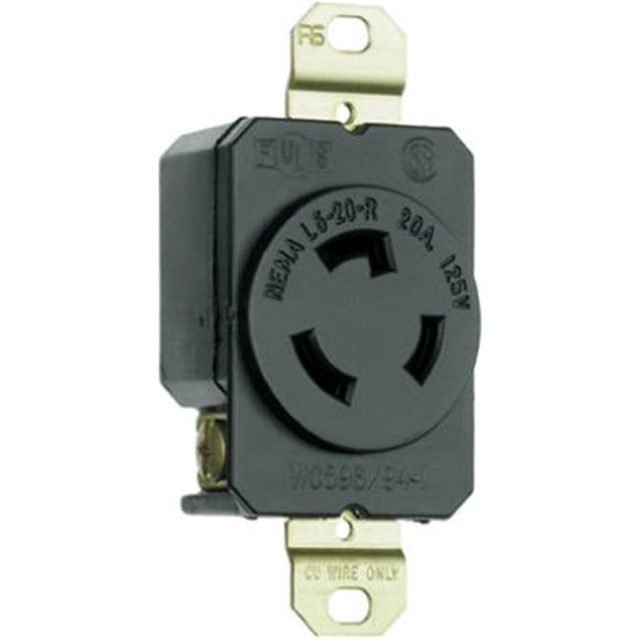 Pass & Seymour L520RCCV3 Locking Outlet, 20A, 125V, Black