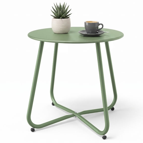 Decksplore Metal Outdoor Patio Side Table, Round Weather Resistant End Table, Bean Green