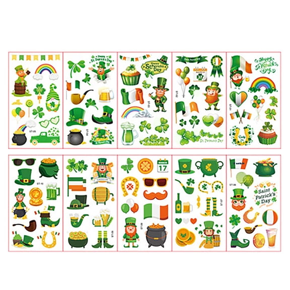 ABODELINE 10 Sheets St Patricks Day Stickers for Kids Irish Day Stickers Accessories for Party Favor Crafts Supplies Decoration