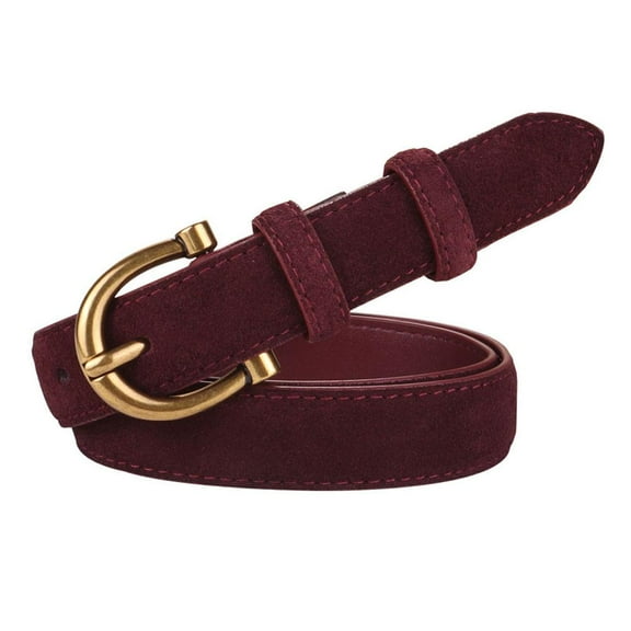 Fashion Women Belt Suede Genuine Leather Skinny Waistband Gold Buckle Hot R0