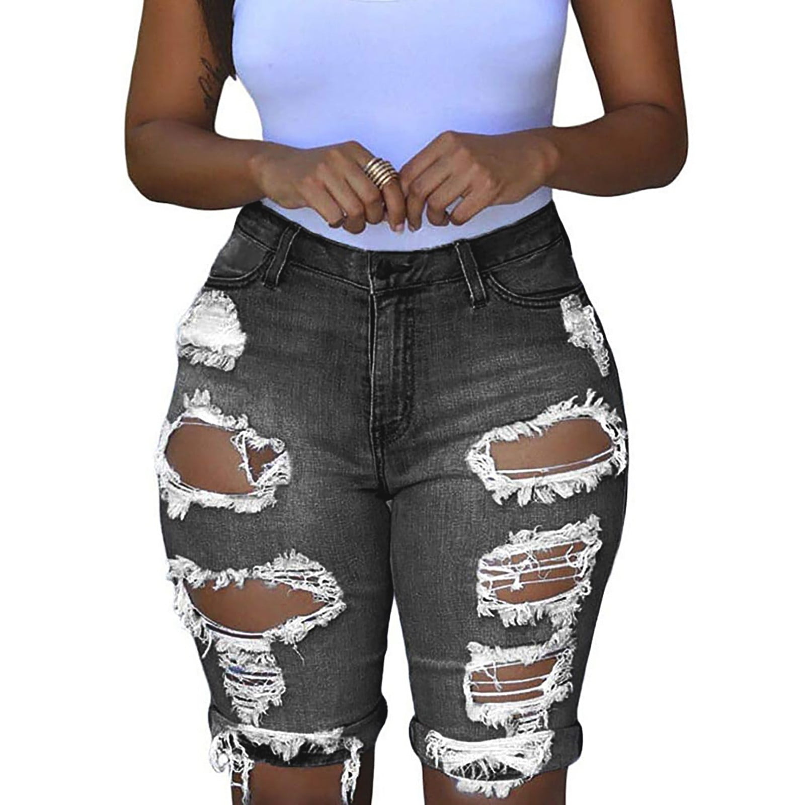 TANGNADE Women Elastic Destroyed Hole 