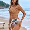 thumbnail image 5 of Women's Bikini Set Solid Color Two Piece Swimsuit with Removable Bra Pads No Underwire for Beach Swimming Vacation,Khaki,M, 5 of 9