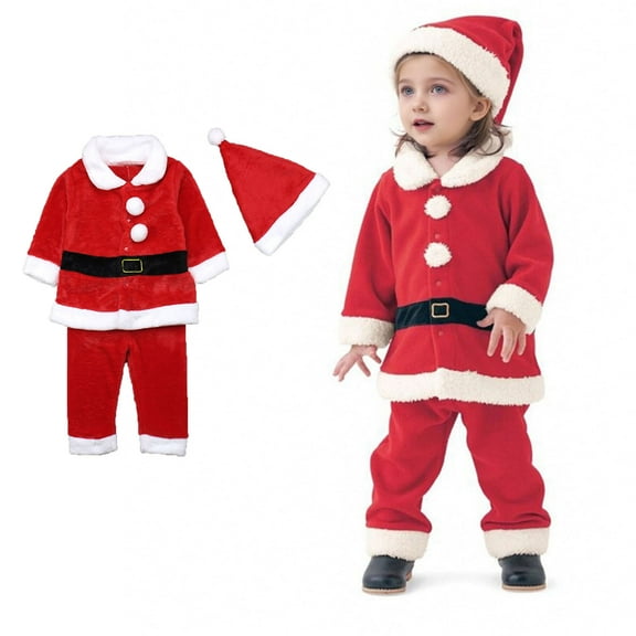 Toddler Santa Outfit for Girls Long Sleeve Jacket Pants Hat Sets Party Dress Christmas Boys Outfit 12-24 Months
