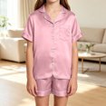 thumbnail image 6 of ATOGUTA Girls 2 Piece Lounge Set Size 5T-16 Button Down Shirts and Shorts Casual 2 Piece Home Clothing Set Pink, 6 of 7