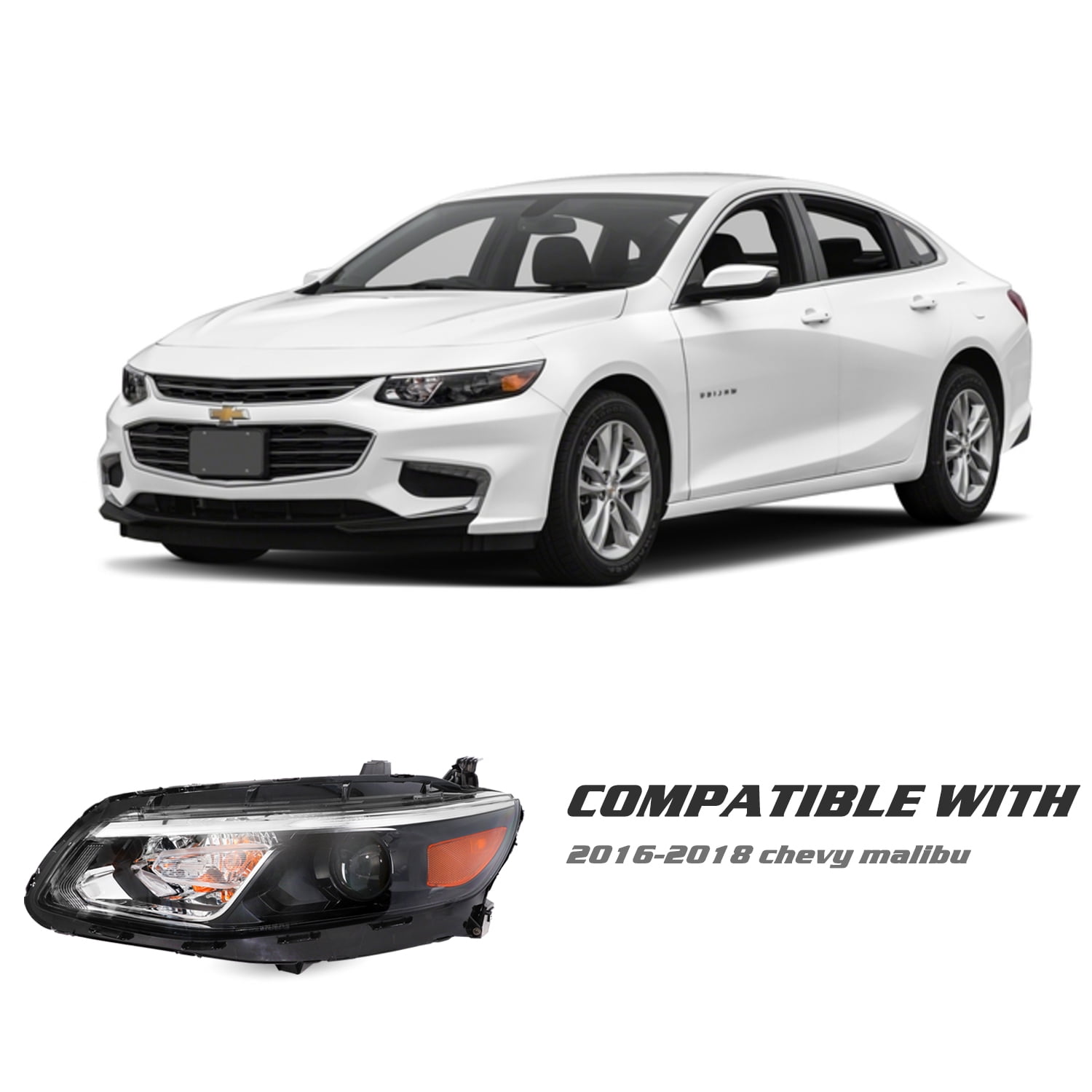 For 2016-2018 Chevy Malibu Headlight Halogen Driver Left Side Headlamp 16-18 LH