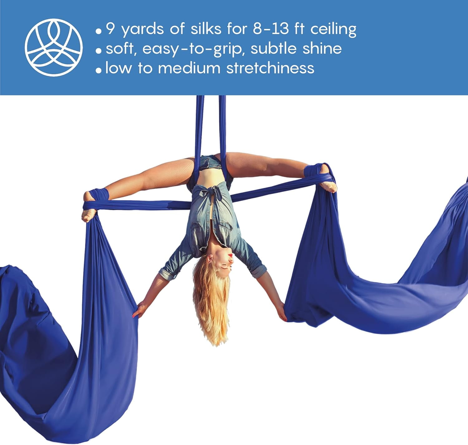 Aum Active Aerial Silks Yoga Sling Hammock Starter Kit - 9 Yd Tricot Fabric with Hardware & Guide
