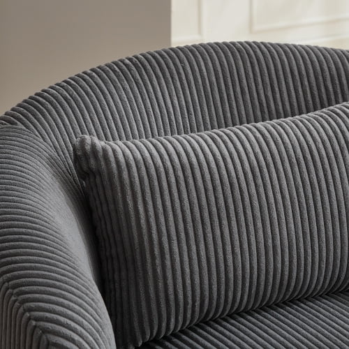 BSHTI 34.25" Wide Upholstered Corduroy 360°Swivel Barrel Soft Accent Chair with Pillow,Circular Reading Armchair for Living Room,Bedroom,Office,Lounge,Charcoal