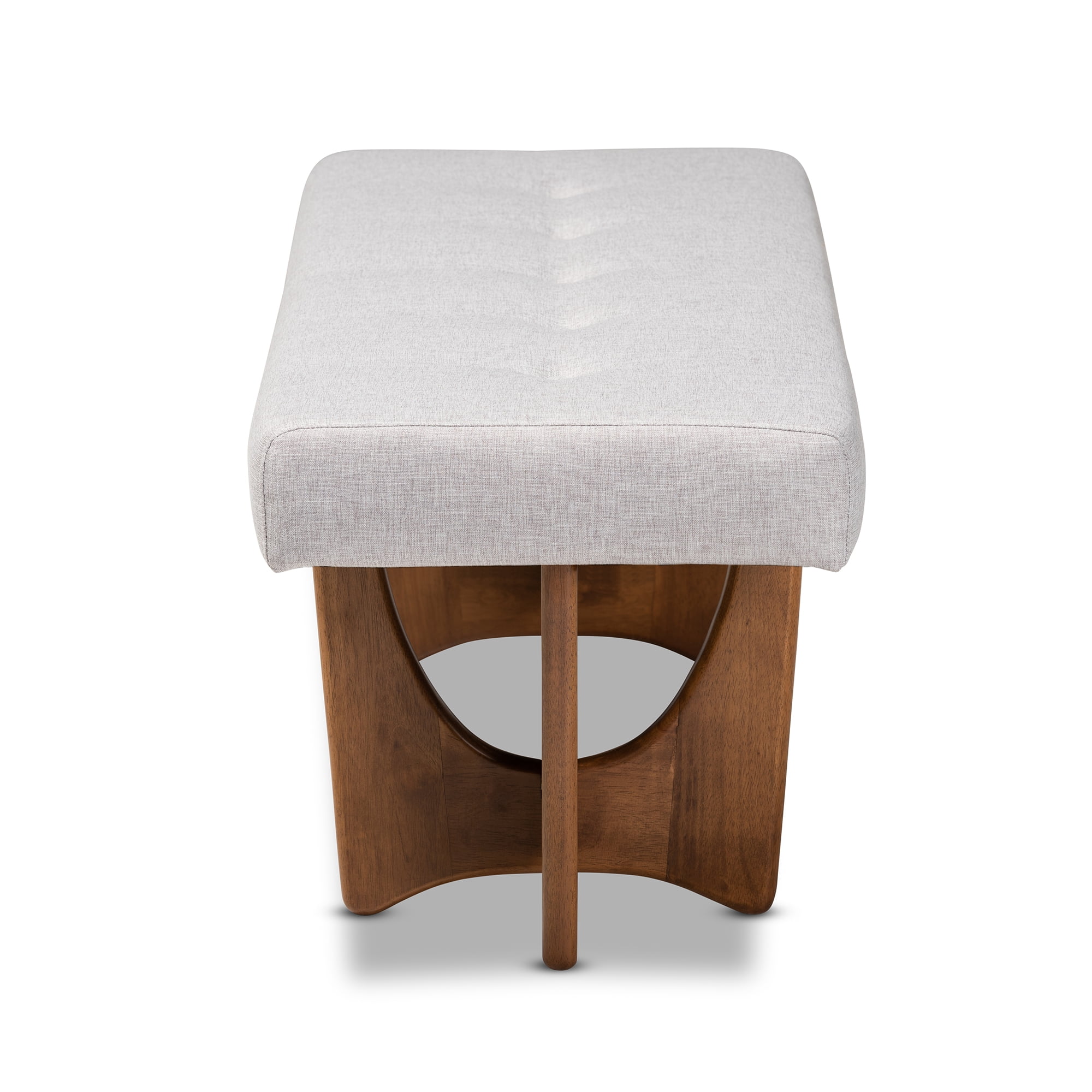 Baxton Studio Theo Mid-Century Modern Grayish Beige Fabric Upholstered Walnut Finished Bench