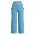 thumbnail image 3 of Sunnin Solid Color High Waist Pants Elastic Waist with Pockets Cropped Casual Everyday Wear, 3 of 6