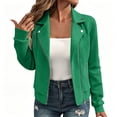 thumbnail image 2 of Womens Jacquard Textured Chevron Moto Jacket Lapel Collar Slim Short Biker Coat with Zip Pockets Casual Outerwear Green M, 2 of 9
