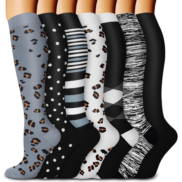 7 pares de calcetines de compresión médicos para mujeres y hombres, calcetines hasta la rodilla de soporte para correr, enfermeras, viajes, 7/8 pares