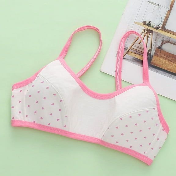 BLTIBY Cotton Girls Training Bra Cami Training Seamless Heart Printed Thin Bras for Teens Comfortable Fashion Bralette Pink 7-12 Years