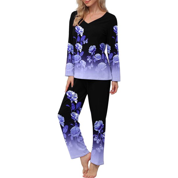 Puntoco Traje De Pantalón Y Manga Larga Con Cuello En V Y Estampado Informal A La Moda Para Mujer, Color Morado M