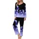 thumbnail image 1 of Puntoco Traje De Pantalón Y Manga Larga Con Cuello En V Y Estampado Informal A La Moda Para Mujer, Color Morado M, 1 of 5