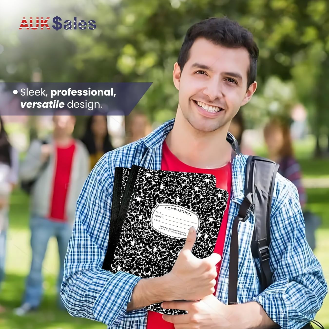 AUKSales Composition Book Wide Ruled 100 Sheet Black Marble Notebook, 6-Pack