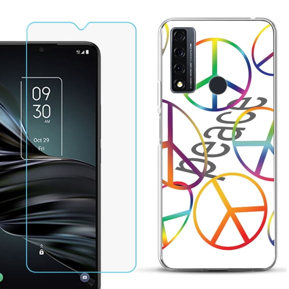 Slim-Fit Fashion Phone Case for TCL 20 XE, with Tempered Glass Screen Protector, by OneToughShield ® - Colorful Peace