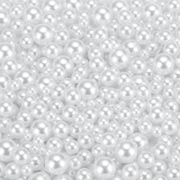 Uxcell 800 Pcs Faux Pearl for Crafting 0.12''-0.31'' No Hole ABS Round Pearls for Vase Fillers White