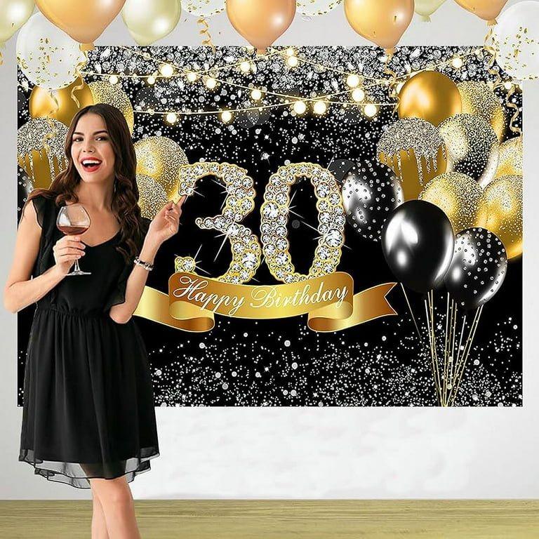 Happy 30th Birthday Backdrop Men Black and Gold Birthday Party Decorations  Glitter Balloons Photography Background for Women Fabulous 30 Bday Supplies  Thirty Years Old Cake Banner - Walmart.com