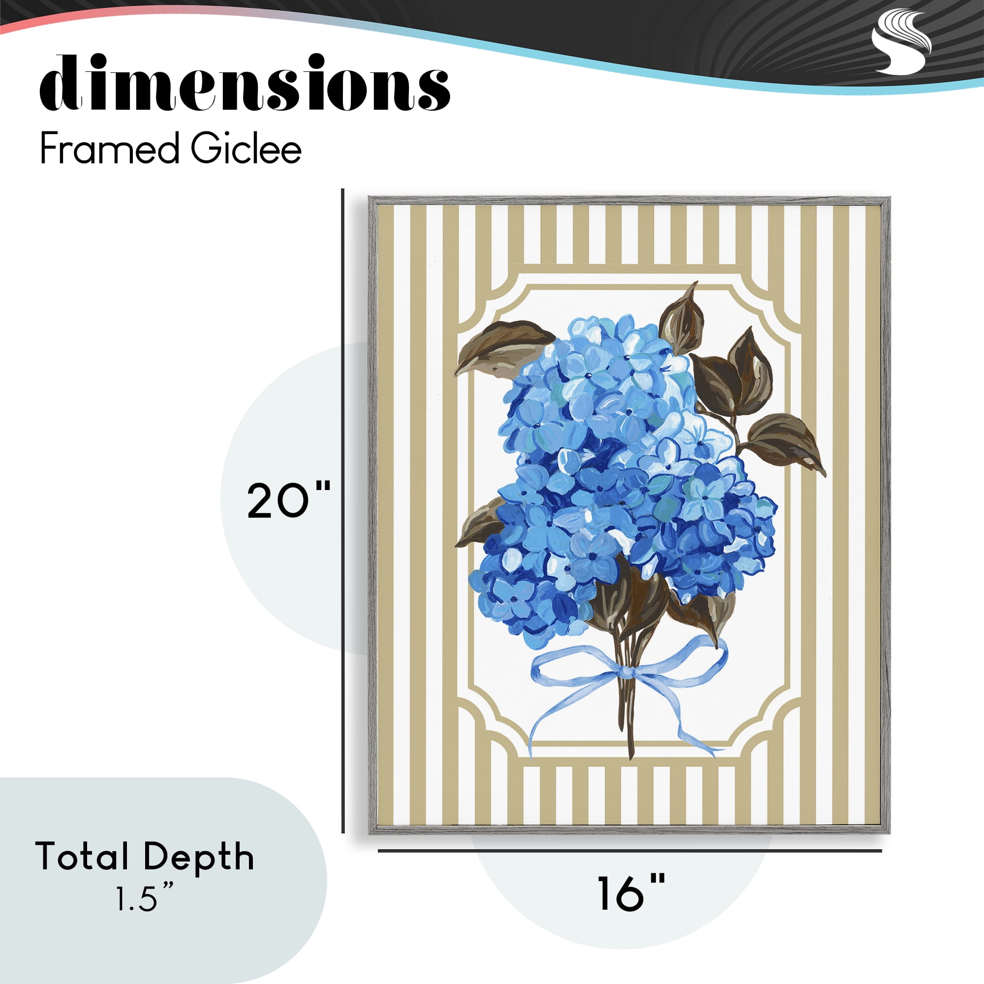 Blue Hydrangea Blossom Bow Gray Framed Giclee Art, design by Adonna Ebrahimi