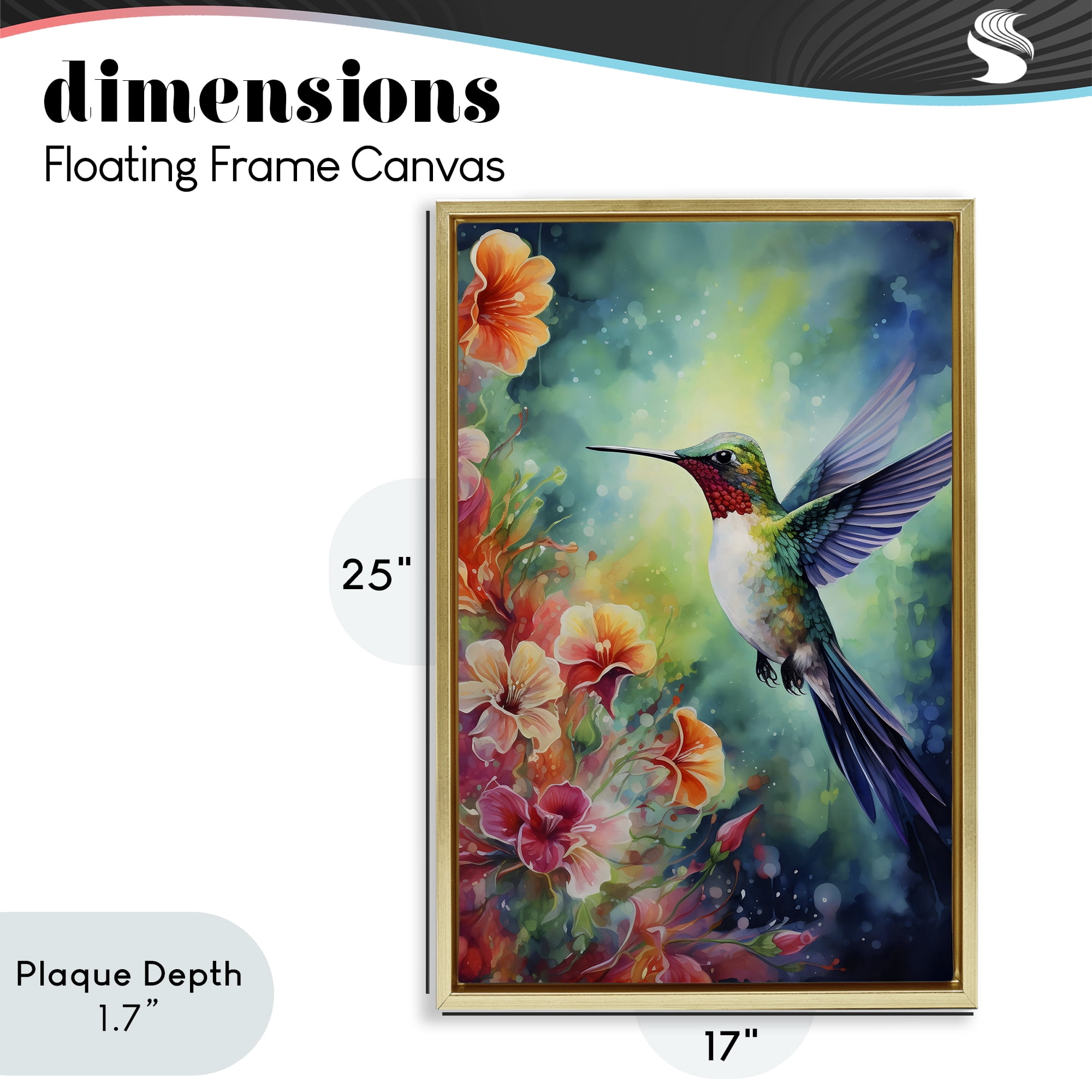 Stupell Industries Fluttering Hummingbird & Radiant Blossoms Gold Framed Floater Canvas Wall Art, design by Creative Studio