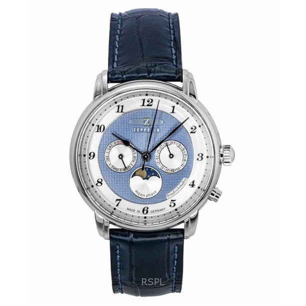Zeppelin Reloj Friedrichshafen de Cuarzo con Correa de Piel Azul y Esfera Azul 85363 para Hombre