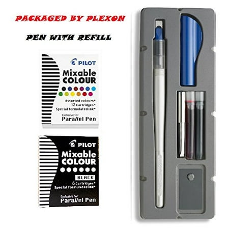Pilot Parallel Pen 2-Color Calligraphy Pen Set with Black and Assorted Colors Ink Refills, 6.0mm Nib