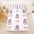 thumbnail image 5 of Manfei Kawaii Penguin Bed Sheets,3D Cartoon Bowknot Print Full Size Sheets,4 Pieces,1 Flat Sheet,1 Fitted Sheet and 2 Pillowcases, 5 of 6