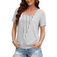 thumbnail image 7 of DeHolifer Women's Tops Crewneck Casual Printed Fake Two Piece Short Sleeve Summer Trendy Tee Tops Gray 3XL, 7 of 7