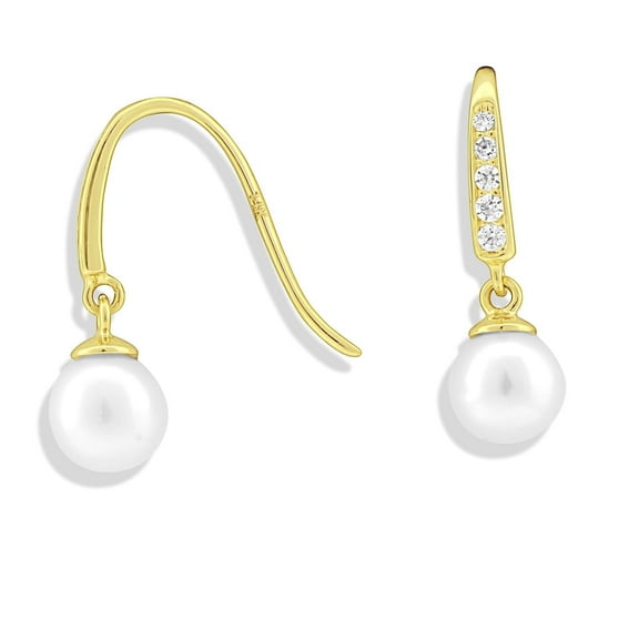 VINALI 14K Solid Yellow Gold Womens Dangle Cz Cultured Pearl Earrings - 0.60 in