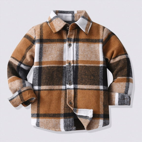 Boys' Long Sleeve Dress Shirts Back To School Button Down Shirts Kids Collared Button Up School Uniform Tops 6-12 Months 12-24 Months 2t 3t 4t 5t 6t 7t 8t 9t Children Brown 5-6 Years