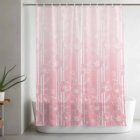 Shower Curtains for Bathroom-36"x72",Watercolor Flower Stripe Waterproof Bath Curtain Grommet Shower Curtain Set with Hooks,