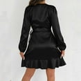thumbnail image 5 of SwiftWear Women's Satin Silky V-Neck Long Sleeve Wrap Dress with Ruffled Hem & Tie Waist - Casual Dresses S-2XL | Comfortable Party Wear, 5 of 7
