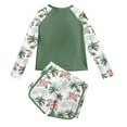 thumbnail image 4 of Toddler Girl Swimsuit Summer Sunscreen Long Sleeve Fashion Print Rash Guard Shirt Tops Shorts Split Swimsuits Girls Bathing Suit Green 12-13 Years, 4 of 6