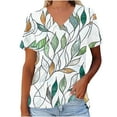 thumbnail image 4 of Tops for Women Print Short Sleeve V-Neck T-Shirt Green M, 4 of 5