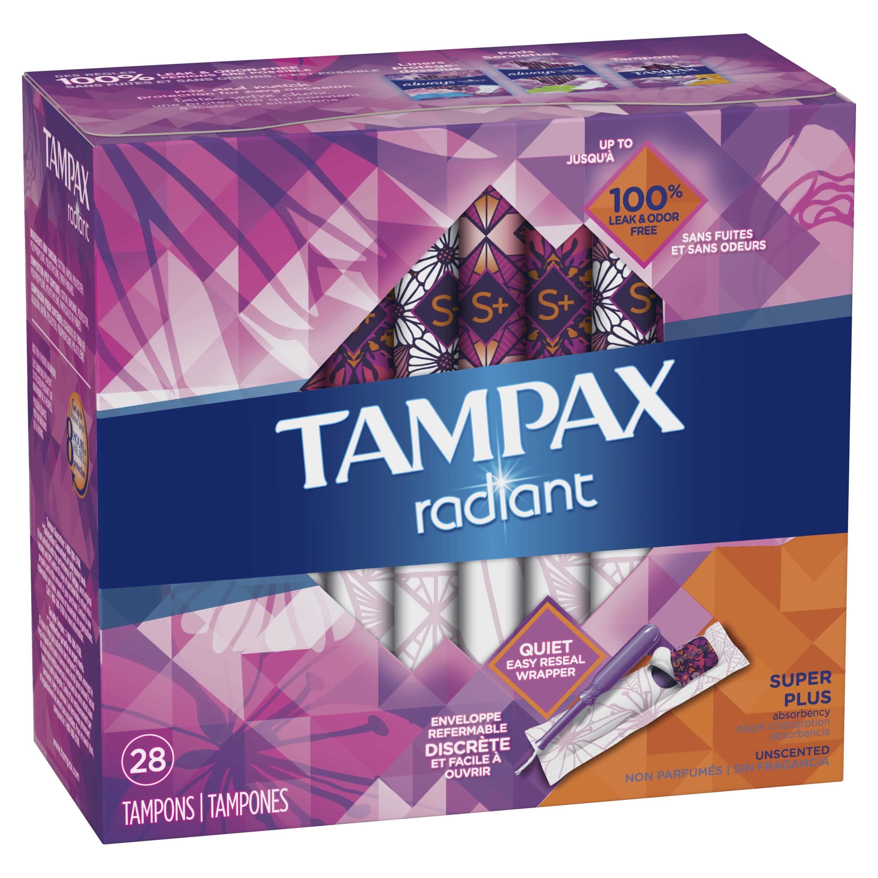 Tampax Radiant Tampons, Super Plus Absorbency, 28 Count