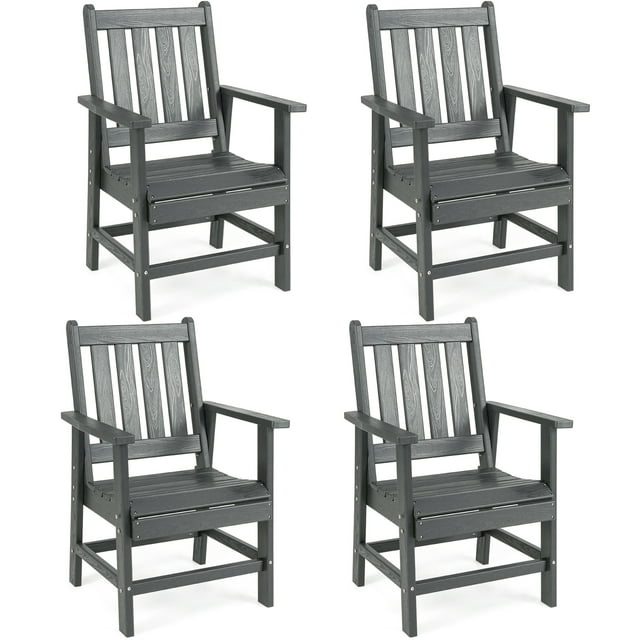 Gymax Patio Dining Chairs Set of 4 w/Wide Armrests Curved Seat Wood Grain for Backyard Gray