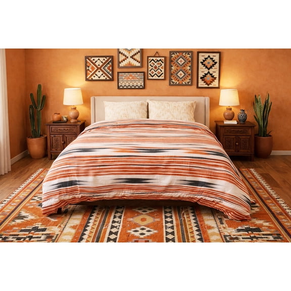 Mstari-100% Cotton Queen Size Duvet Cover Set Including 2 Shams.Made in Green by Oeko-Tex.