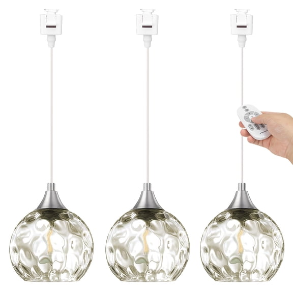 Kiven J-Type track lighting pendants Dimmable,Modern J track pendant lights with Amber Glass Globe,Decorative Track Lighting Fixture for Kitchen Hallway Restaurant Shop(3-Light)